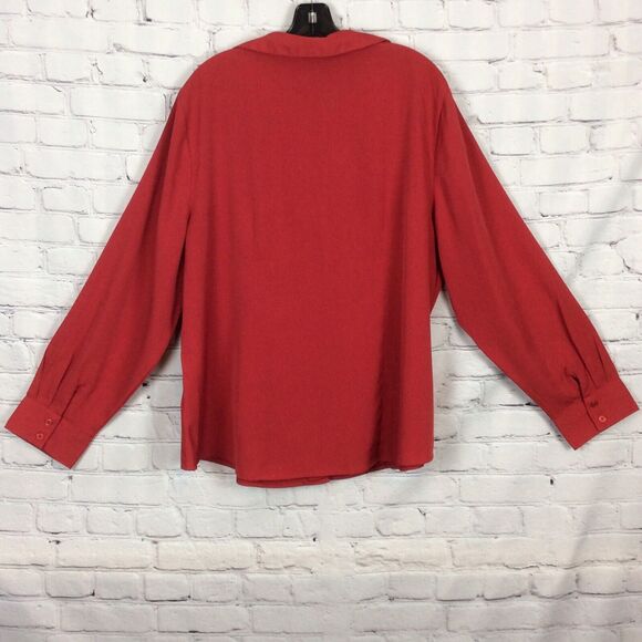 Cato Women’s Plus Size 22/24 Button Up Blouse Red Long Sleeve Stretch Fitted - Picture 10 of 10